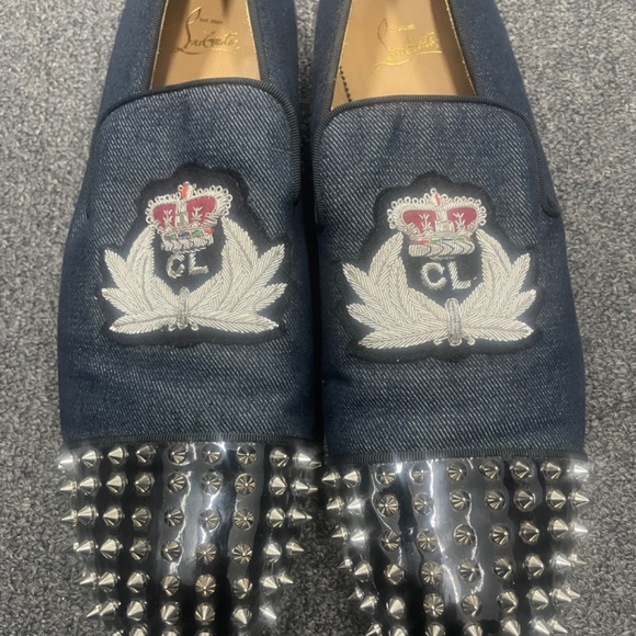 $1200 Christian Louboutin Loafers Men’s Size 12Signature Crest Embroidered - Picture 8 of 12